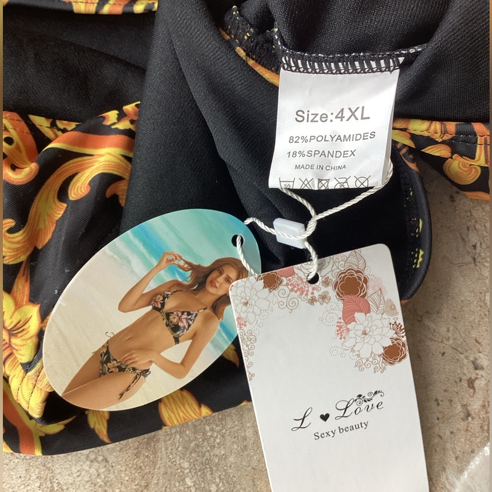 Elegant Black & Gold Rococo Print One Piece Swimsuit (S3) - Picture 9 of 11